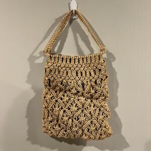 Vintage Homemade Woven Bohemian Macrame Satchel Bag